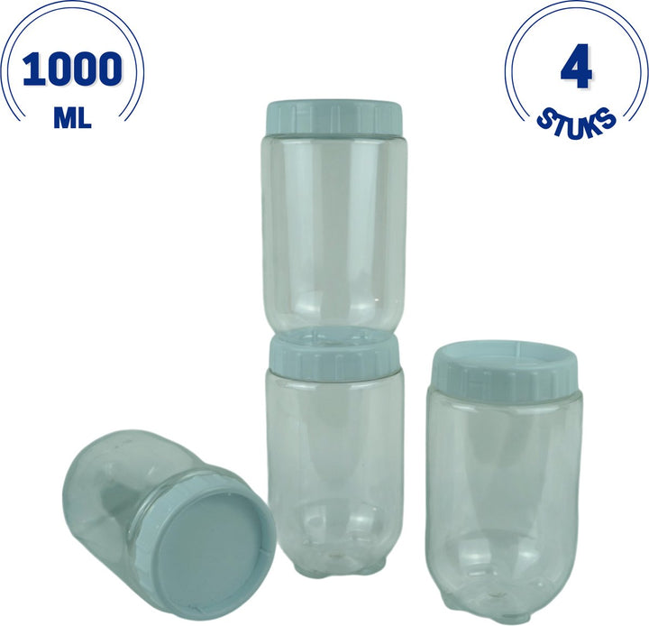 Emhouse Voorraadbussen Set van 4x1L Rond met Lock deksel Wit