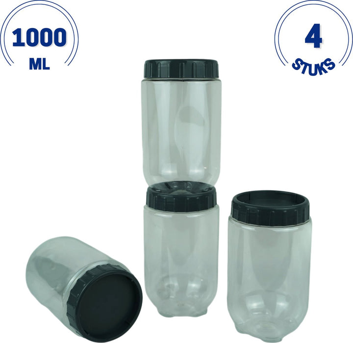 Emhouse Voorraadbussen Set van 4x1L Rond met Lock deksel Antraciet