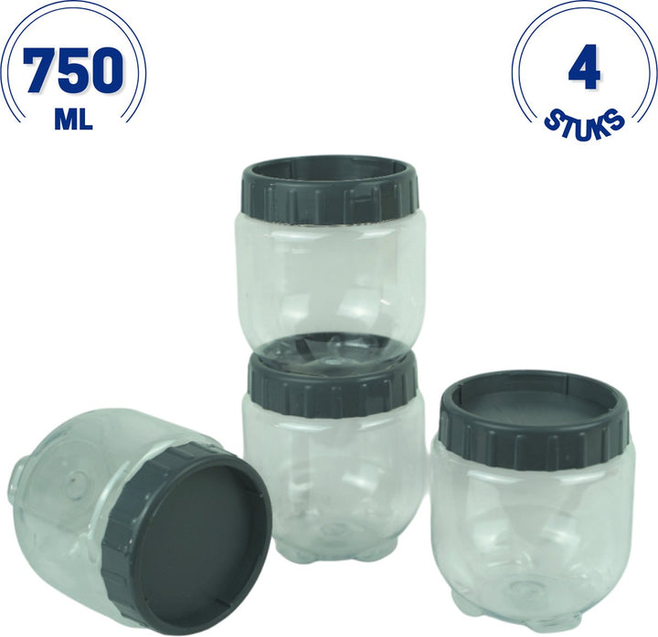 Emhouse Voorraadbussen Set van 4x0,75L Rond met Lock deksel Antraciet