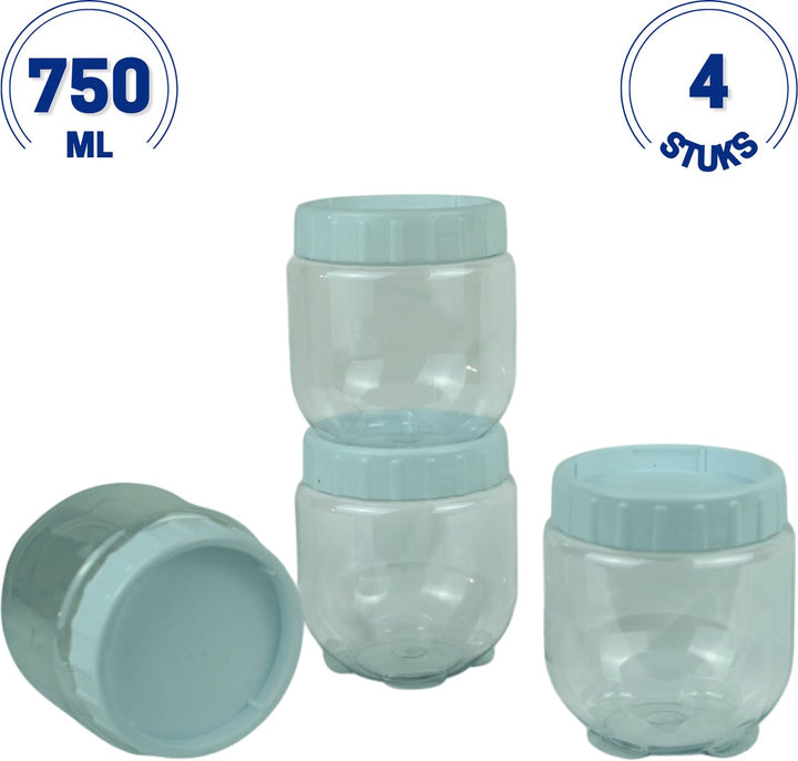 Emhouse Voorraadbussen Set van 4x0,75L Rond met Lock deksel Wit