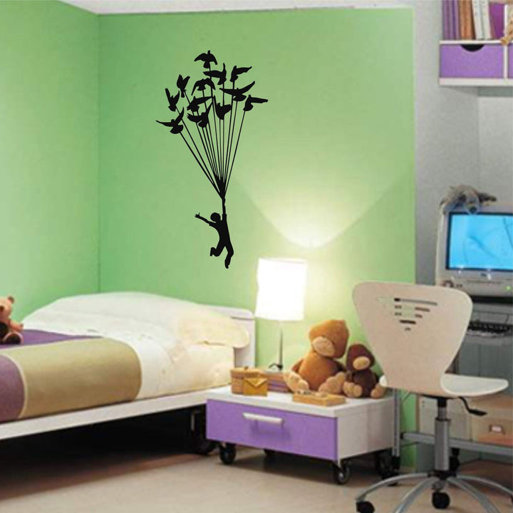 Wanddecoratie Kind met Ballonnen Zwart 40x75cm