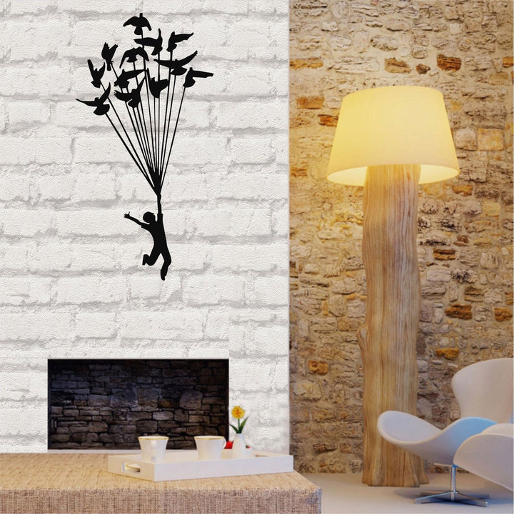 Wanddecoratie Kind met Ballonnen Zwart 40x75cm