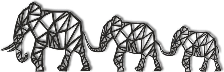 Wanddecoratie Geometrische Olifantenfamilie Zwart 75x24cm