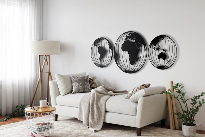 Wanddecoratie Wereldbollen Zwart 38x50x38cm