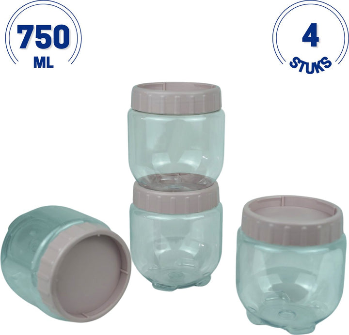 Emhouse Voorraadbussen Set van 4x0,75L Rond met Lock deksel Roze