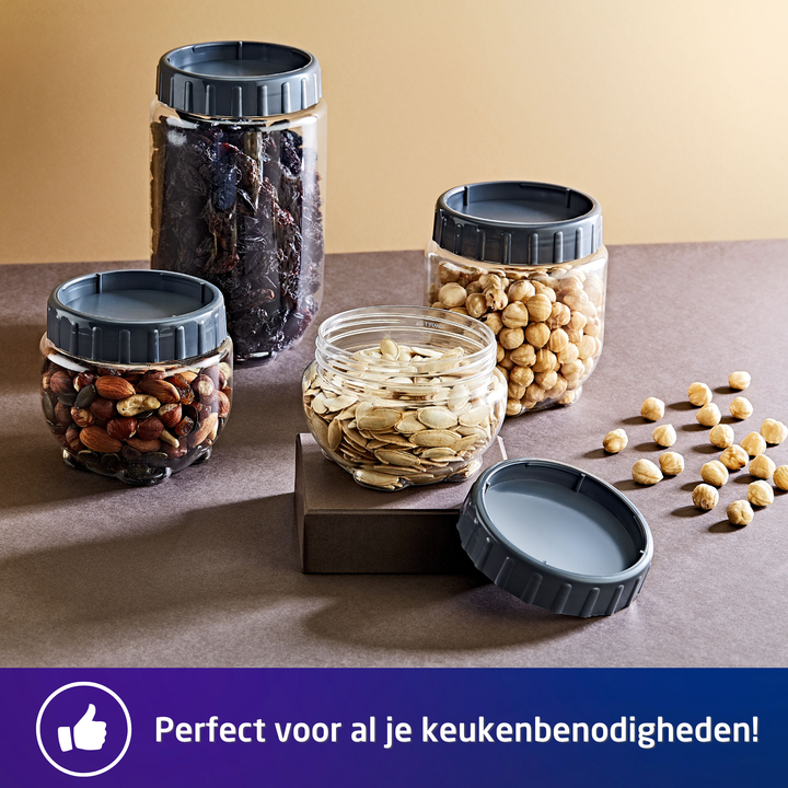 Emhouse Voorraadbussen Set van 4x0,75L Rond met Lock deksel Antraciet