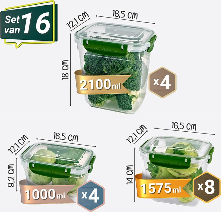 Meal Prep Vershoudbakjes Set van 16 Groen