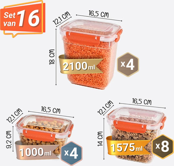 Meal Prep Vershoudbakjes Set van 16 Oranje