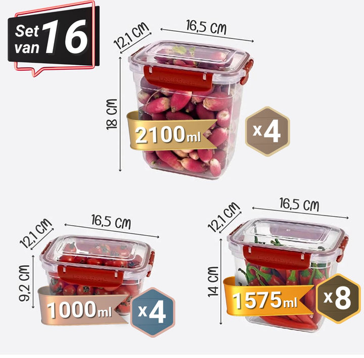 Meal Prep Vershoudbakjes Set van 16 Rood