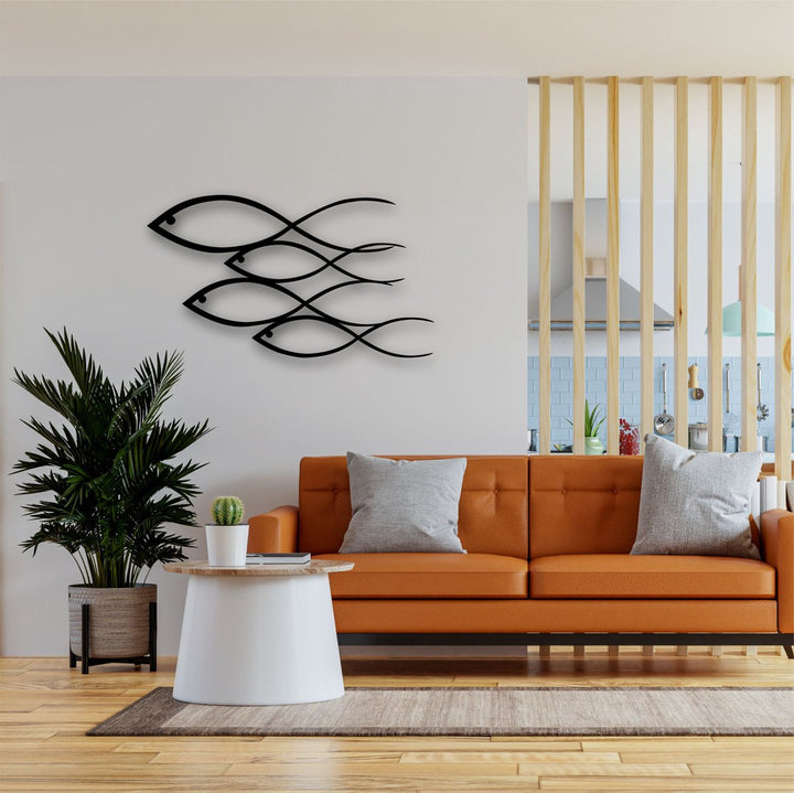Wanddecoratie Vissen Zwart 75x42cm