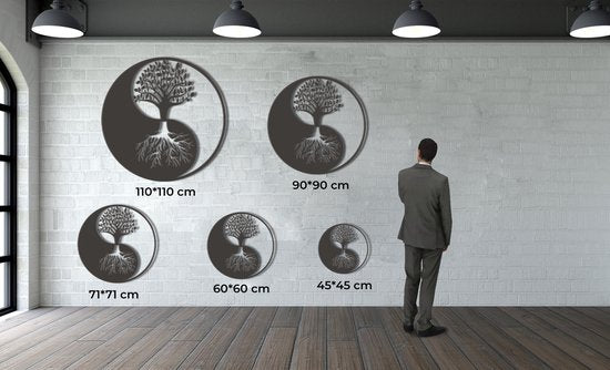 Wanddecoratie Ying Yang Zilver 45x45cm